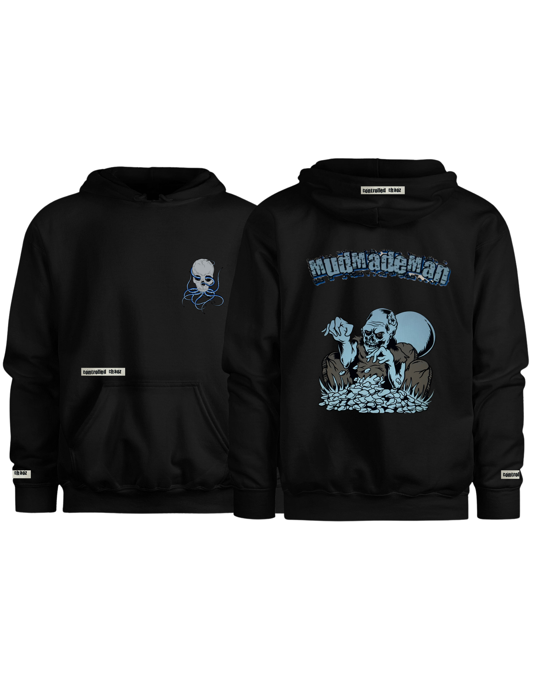 MudMadeMan Hoodie (Blue) Black and White