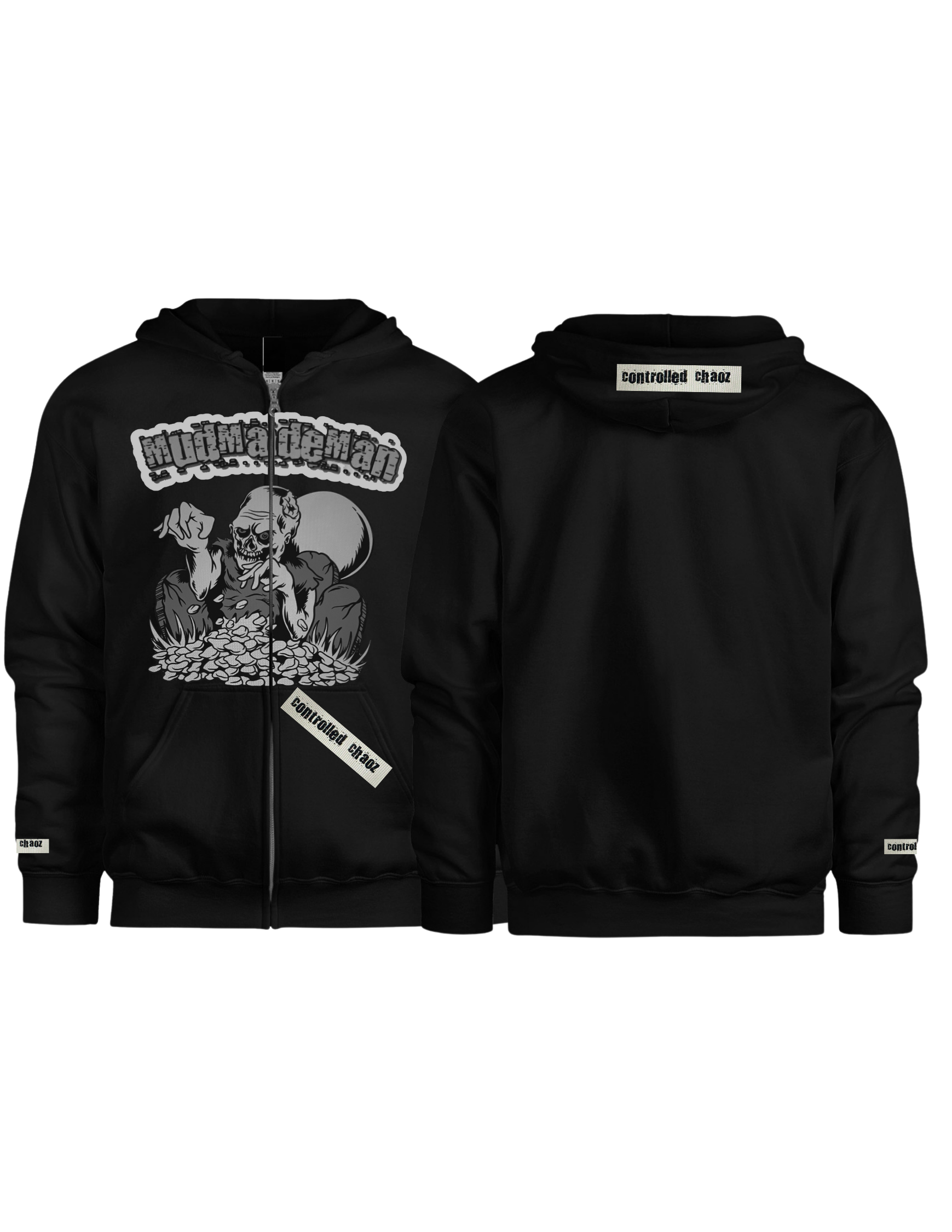 MudMadeMan Black & Grey Zip-Up Hoodie